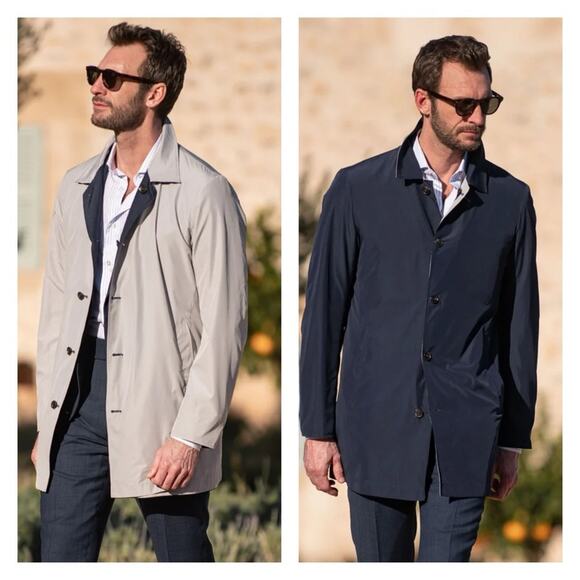 Gallotti Men's Reversible Raincoat in Navy and Beige Size US 42 NWT
